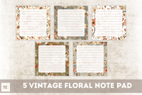 5 Vintage Floaral Note Pad Stationery