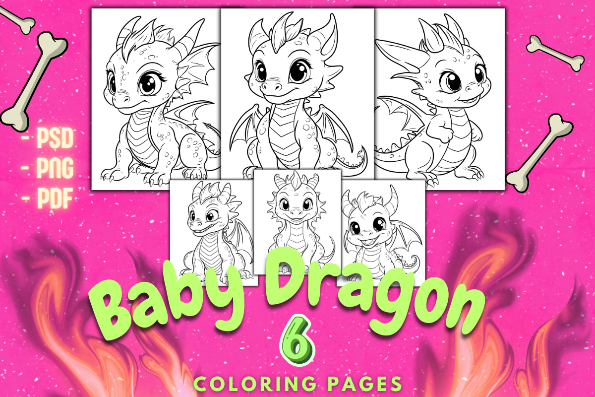 6 Cute Baby Dragon Coloring Page