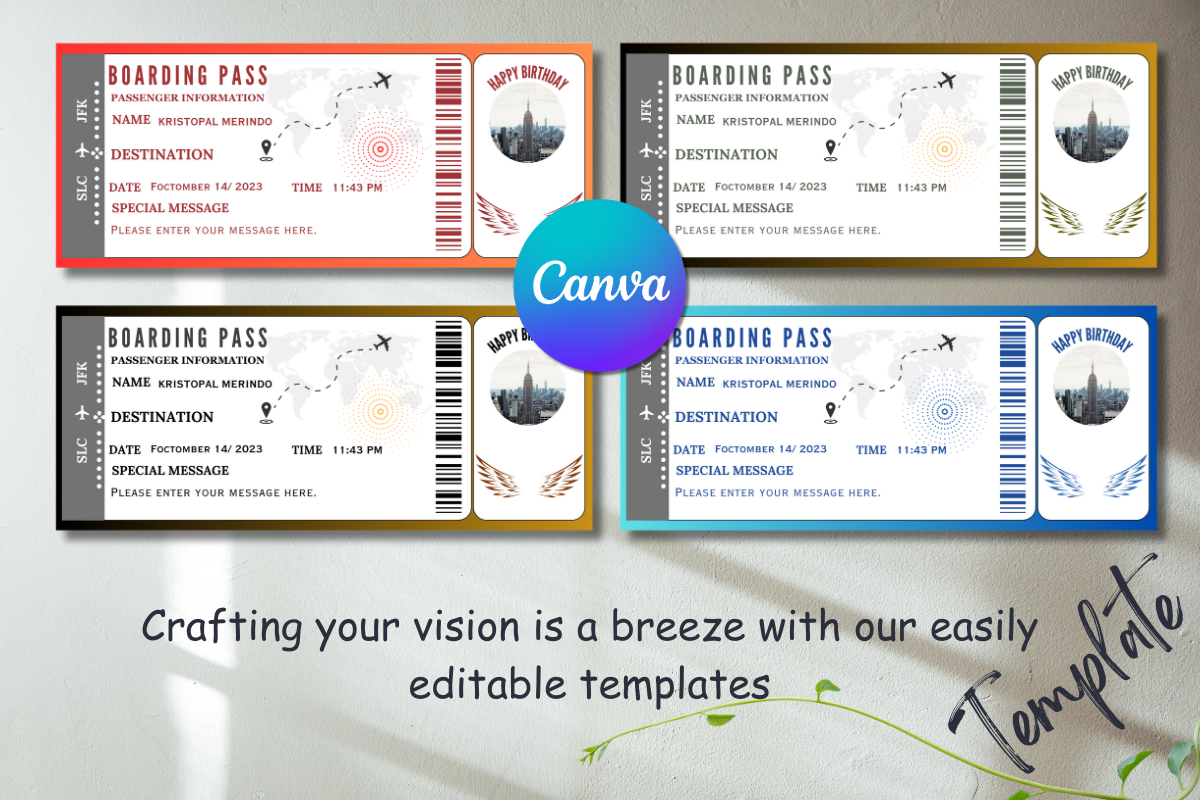 Editable Boarding Pass Canva Templates