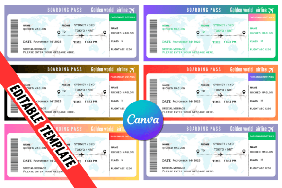 Editable Boarding Pass Canva Templates
