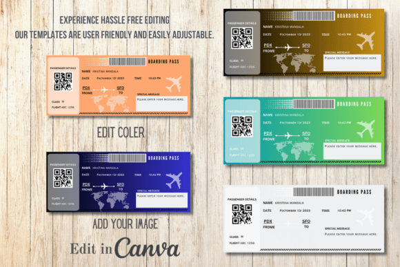 Editable Boarding Pass Canva Templates