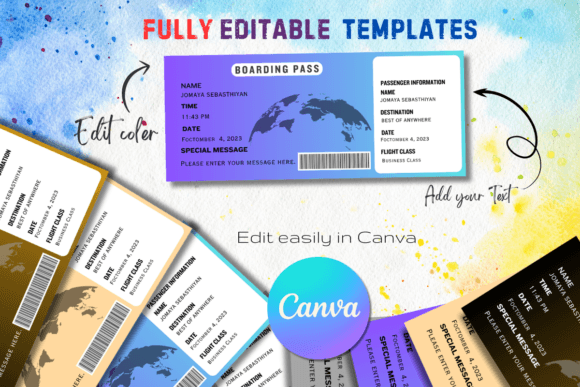 Editable Boarding Pass Canva Templates