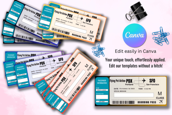Editable Boarding Pass Canva Templates
