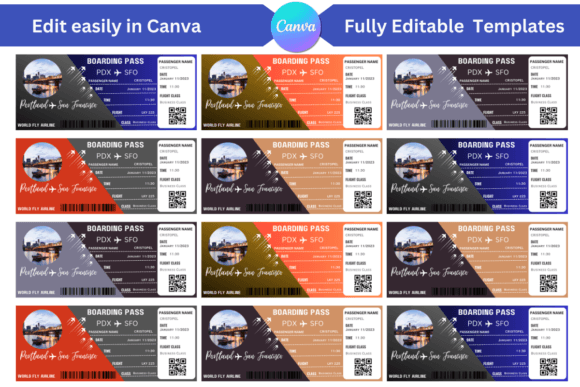 Editable Boarding Pass Canva Templates