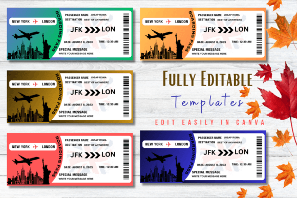 Editable Boarding Pass Canva Templates
