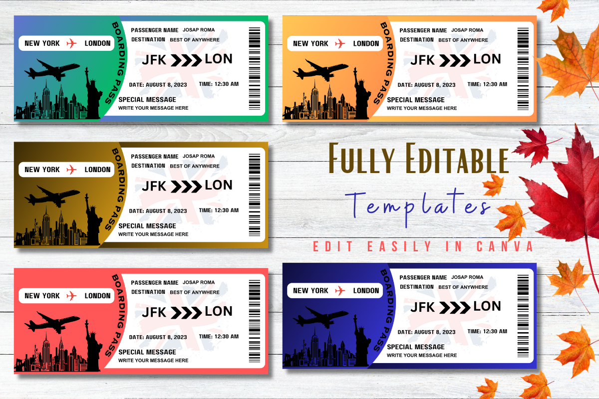 Editable Boarding Pass Canva Templates