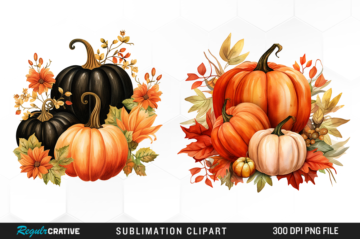Watercolor Pumpkin Fall Illustration PNG Graphic by Regulrcrative ...