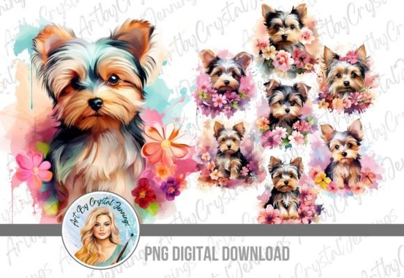 Floral yorkie dog Yorkshire terrier PNG sublimation for mugs shirts tote bags