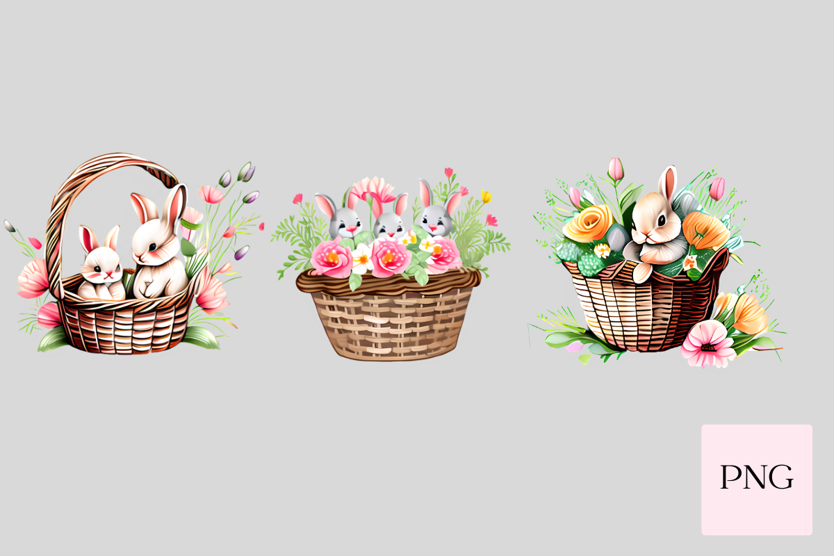 Baby Bunnies in Basket Bundle PNG Graphic by Reverie Studio · Creative ...