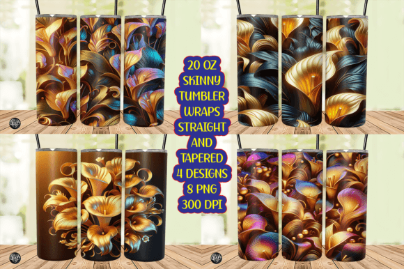 3D Calla Lily Flowers Tumbler Wraps PNG