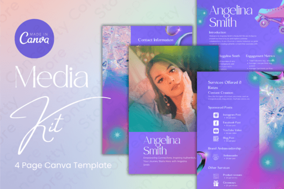 Four-page retro purple Canva media kit template