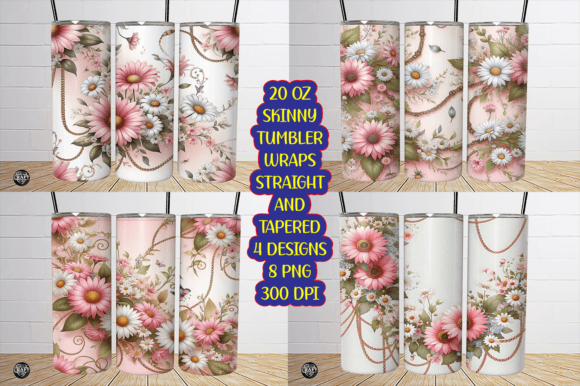 Charming Pink Daisy Chains Tumbler Wraps
