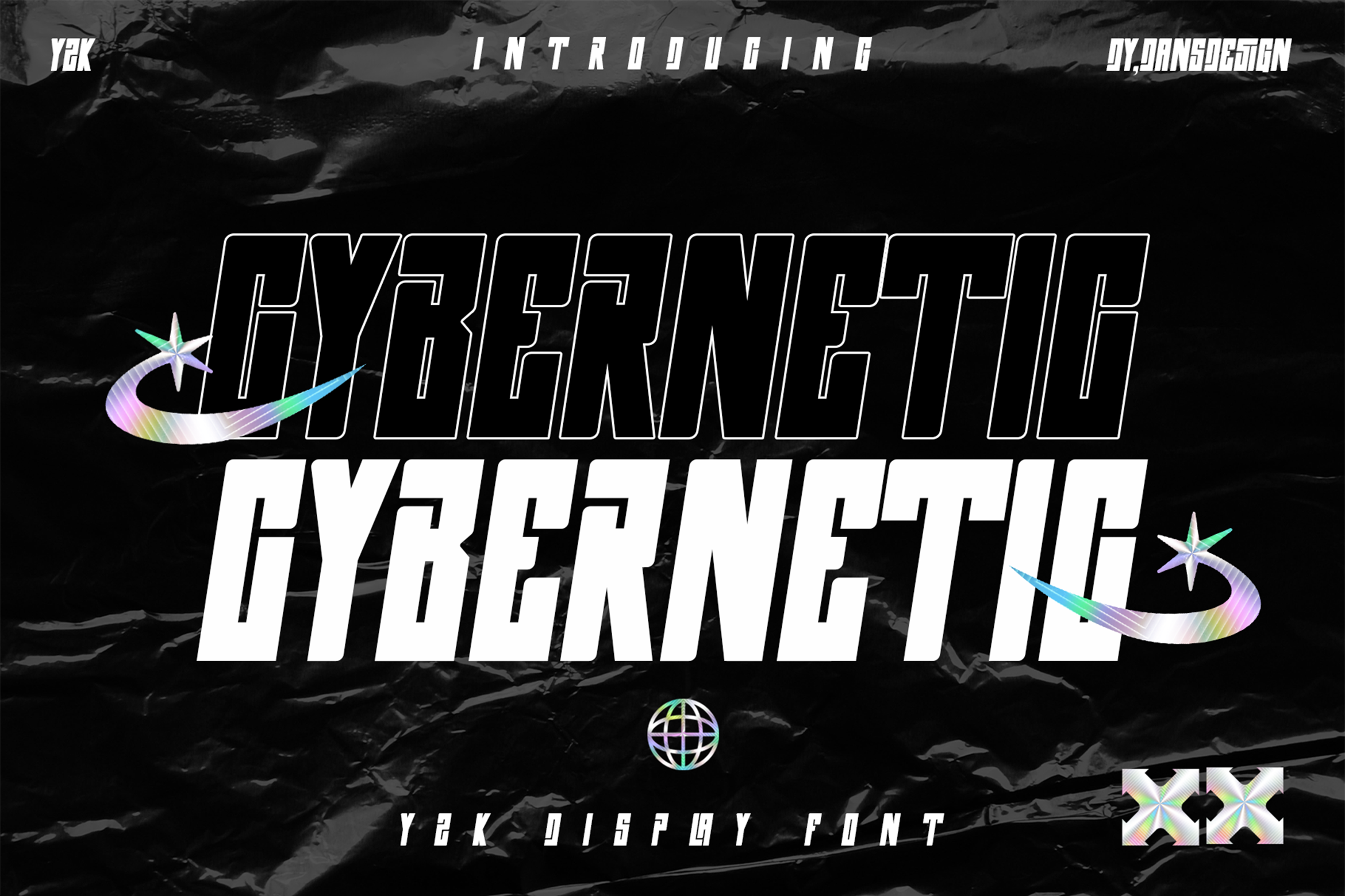 Cybernetic preview, blackletter-inspired font with cyberpunk digital corruption