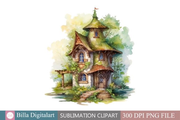 Fairy House Watercolor Clipart Graphic by BillaDigitalart · Creative ...