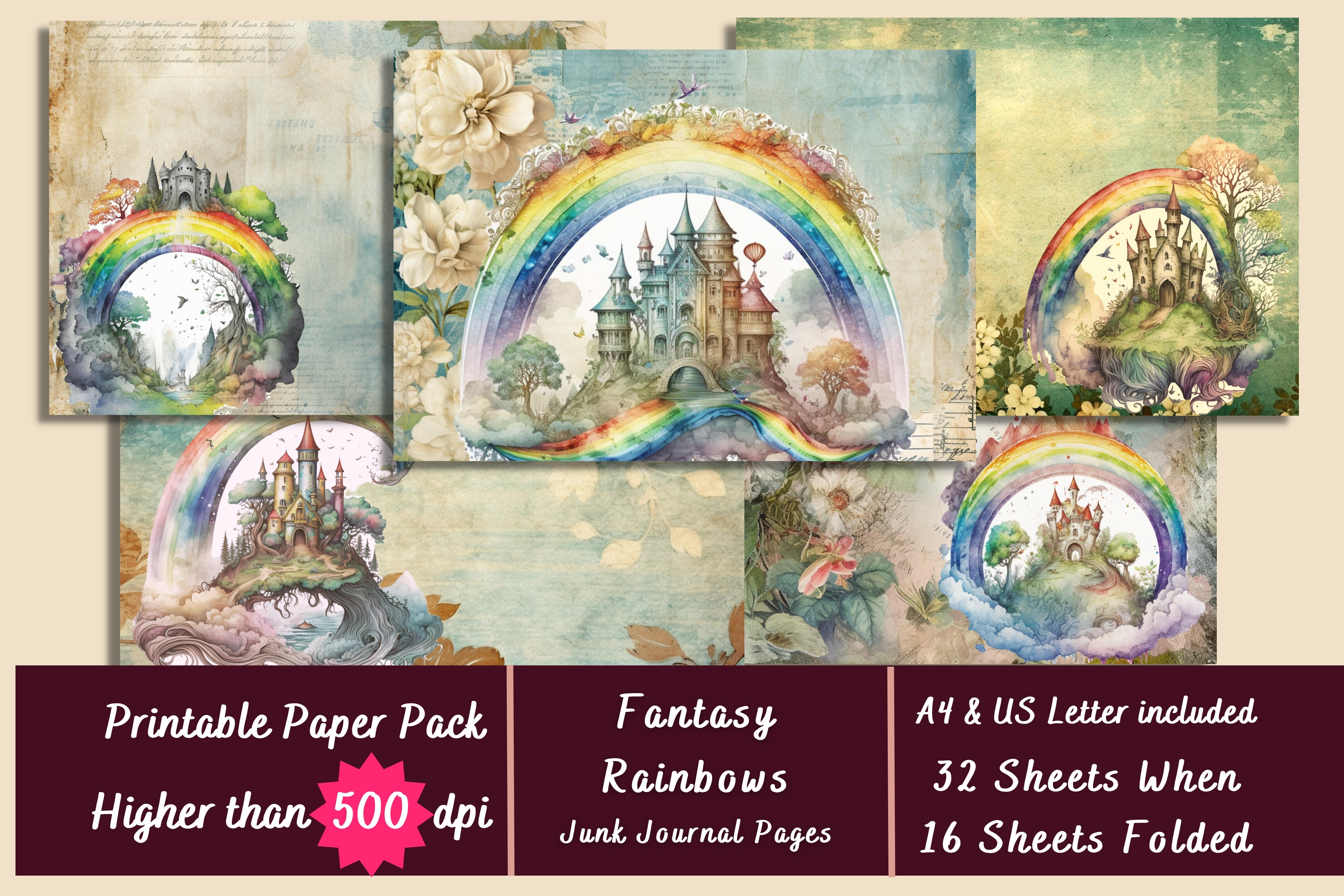 Fantasy Watercolor Rainbow Digital Paper Graphic by artisticwayco ...