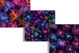 Luxury Disco Neon Flowers Paper Pattern Graphic by Creative River ...
