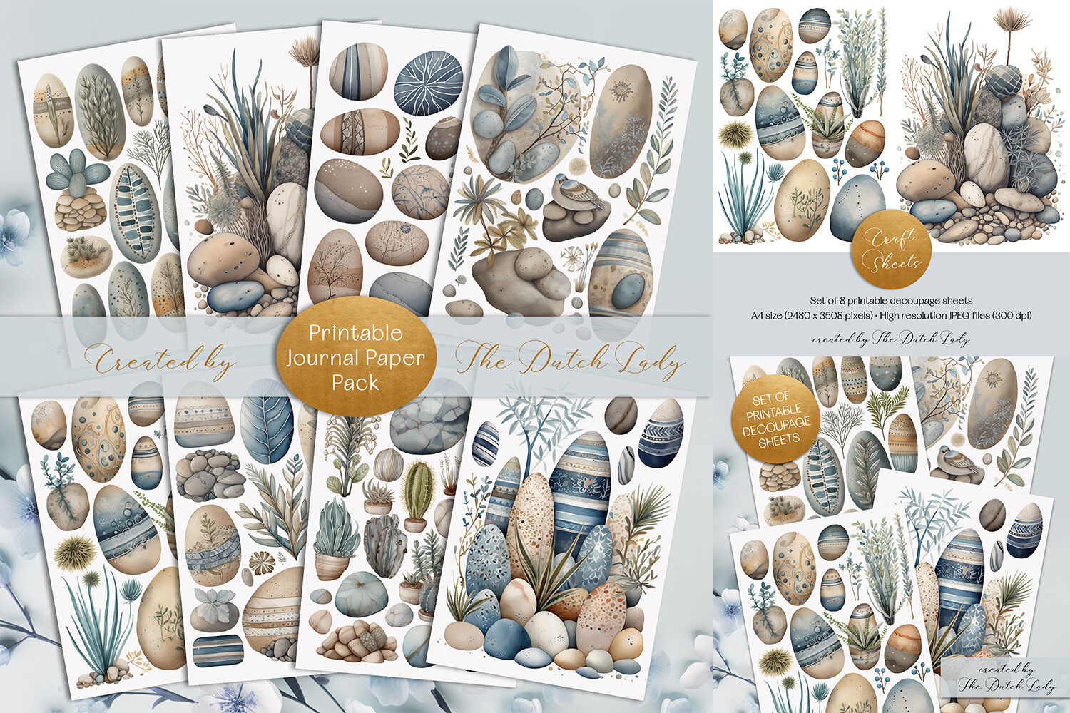 Pebbles & Plants Decoupage Sheets Graphic by daphnepopuliers · Creative ...