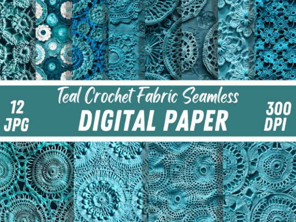 Teal Crochet Fabric Textile Set Pattern