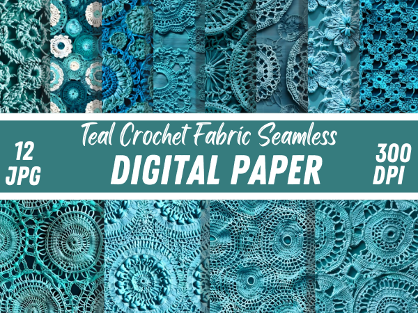 Teal Crochet Fabric Textile Set Pattern