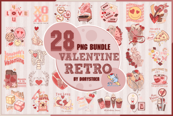 Preview of Valentine Retro Skeleton Bundle Valentine sublimation design
