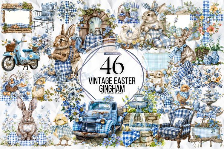 Vintage Easter Day Gingham Clipart Graphic by Markicha Art · Creative ...