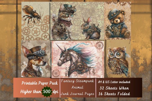 Fantasy Steampunk Animals Digital Papers
