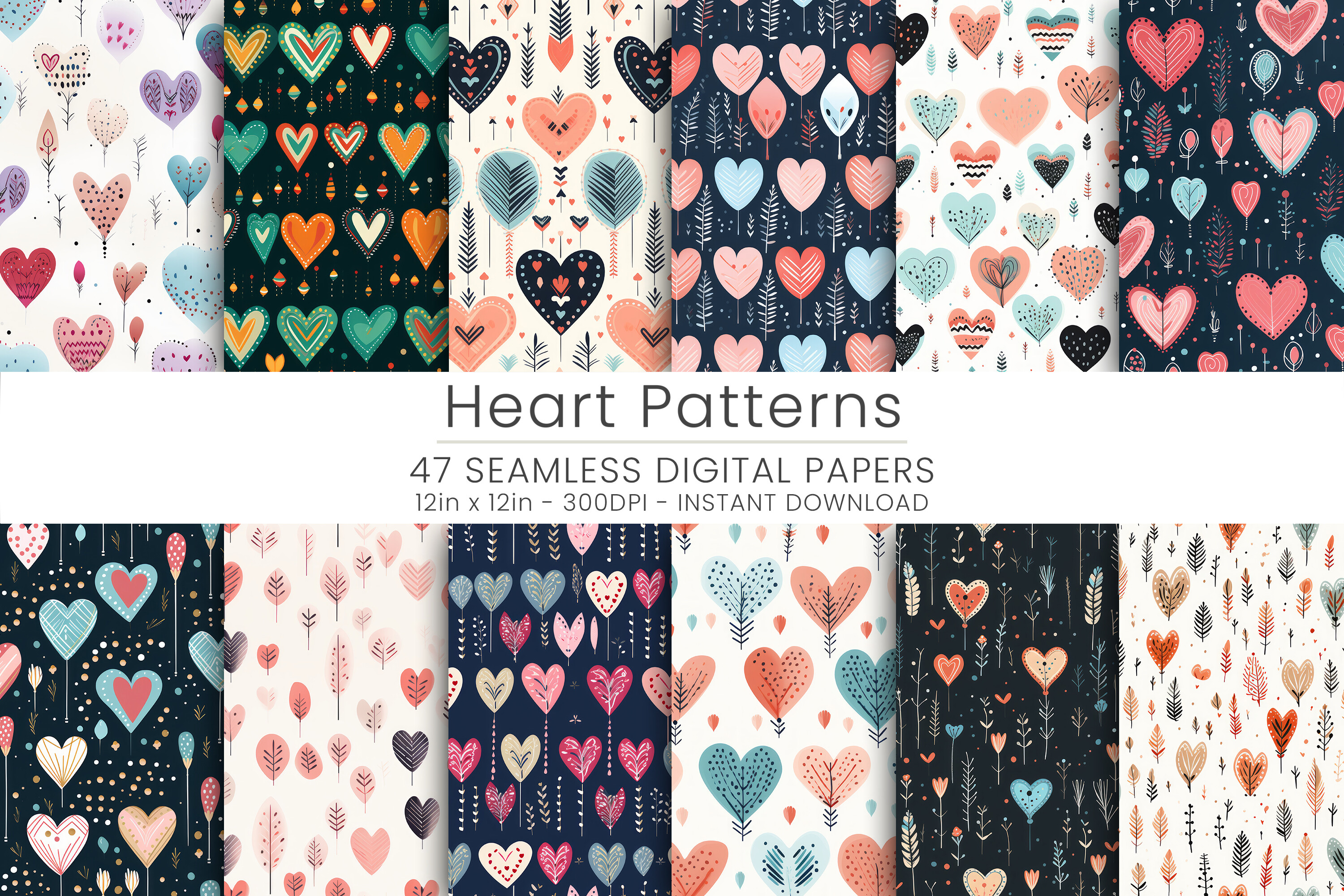 Heart Pattern Digital Papers Graphic by MettoDigitalPaperArt · Creative ...