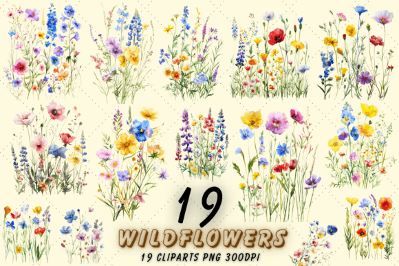Wall Art Watercolor Wildflowers PNG Set Graphic by Florid Printables ...