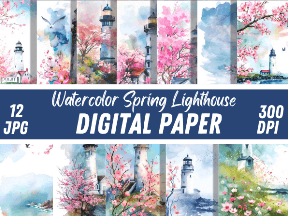 Watercolor Spring Lighthouse Backgrounds