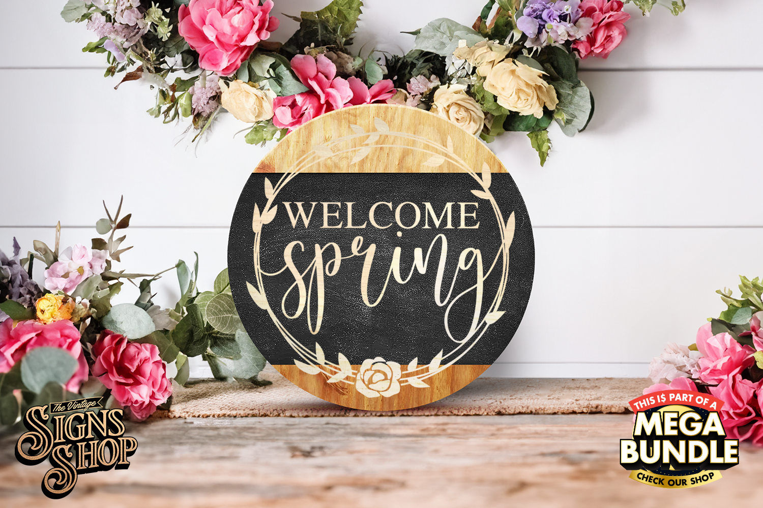 Spring Welcome Sign Digital Welcome Spring | Round Sign Graphic by The Vintage Signs Shop ...
