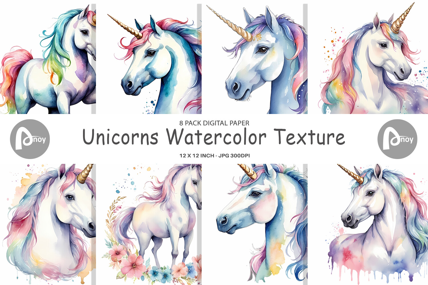 Digital Paper Unicorns Watercolor Graphic by Artnoy · Creative Fabrica