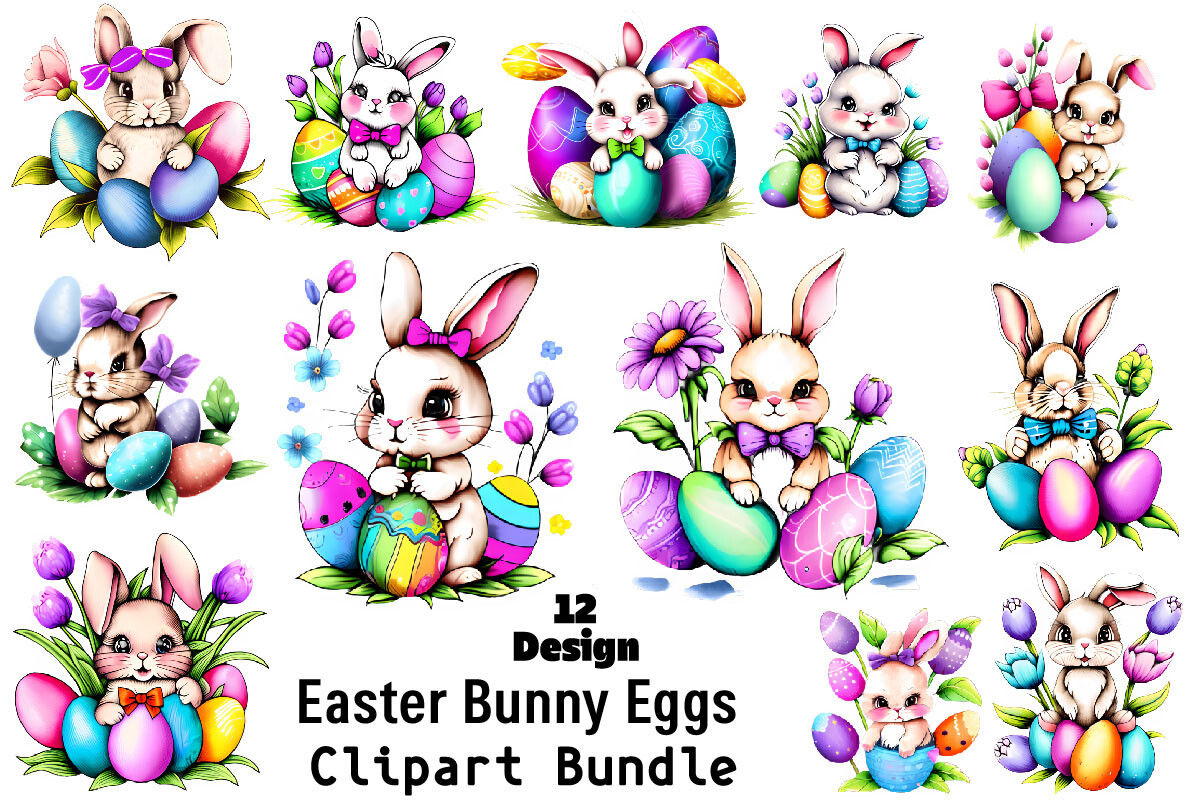 Easter Bunny Eggs Clipart Bundle Graphic by Bundle · Creative Fabrica