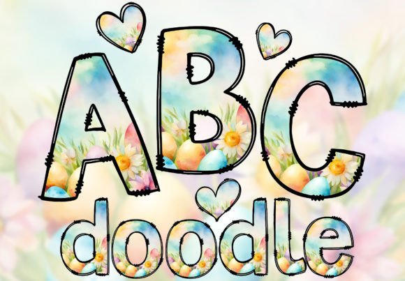 Preview of Easter Sublimation PNG Doodle Alphabet T-shirt, sticker, and sublimation design