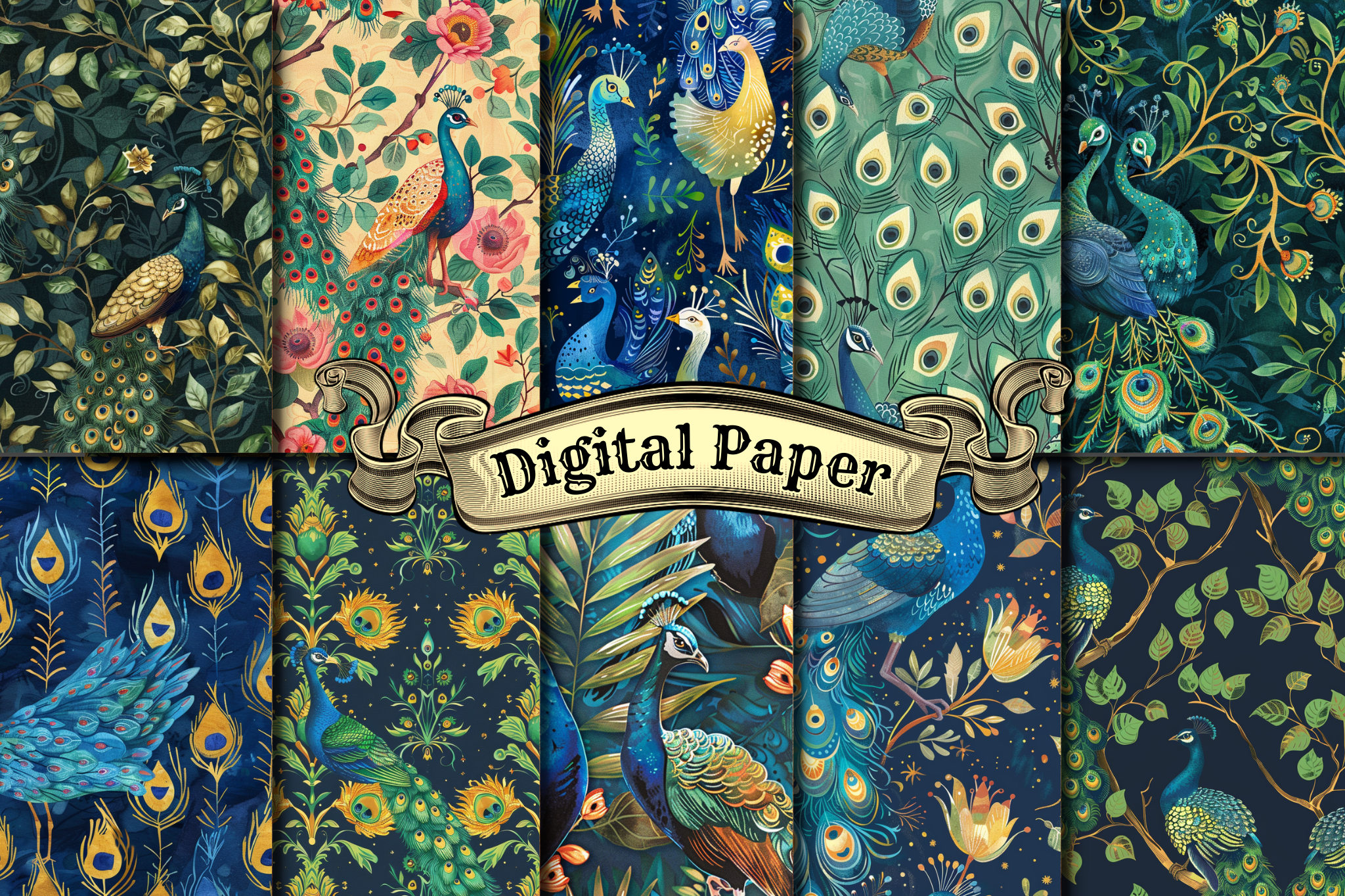 Peacocks Digital Papers Graphic by craftsmaker · Creative Fabrica