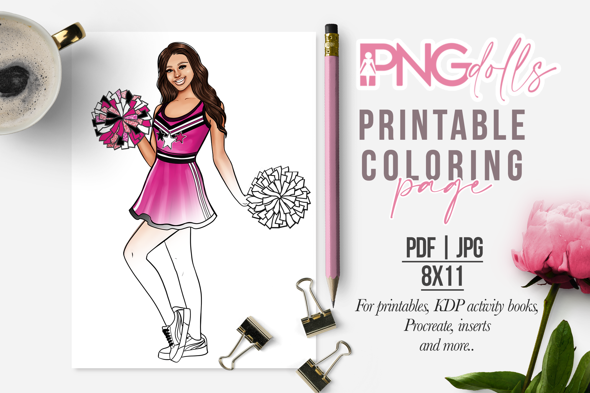 SPORT CHEERLEADER GIRL COLORING PAGE