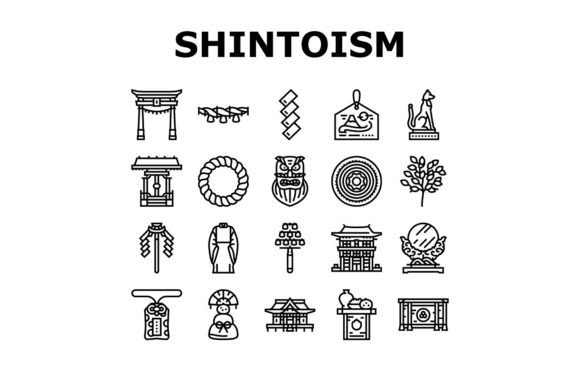 Shinto Japan Japanese Temple Icons Set V
