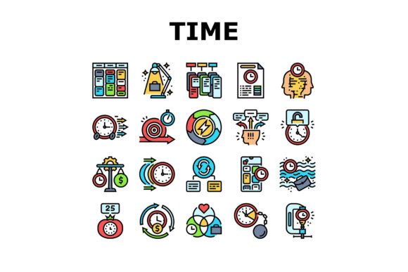 Time Management Clock Work Icons Set Vec