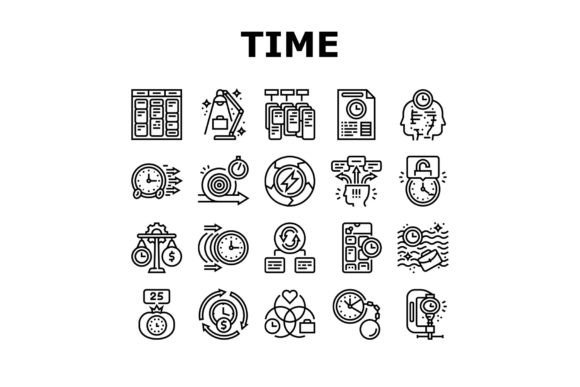 Time Management Clock Work Icons Set Vec