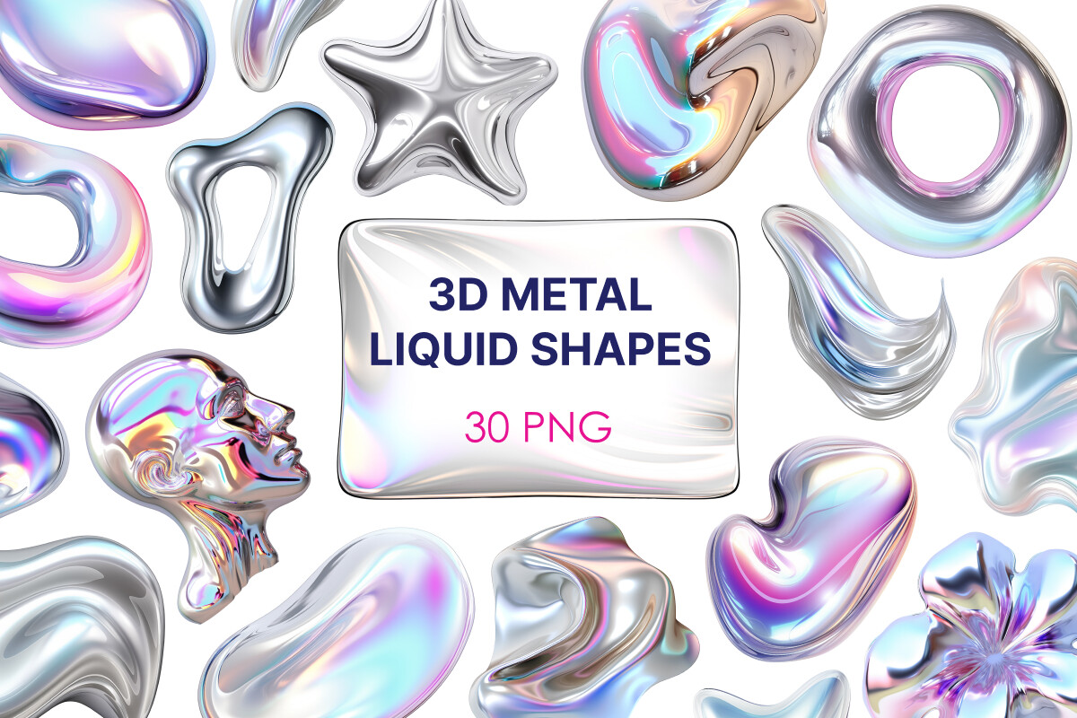 3D Metal Liquid Shapes - PNG Clipart