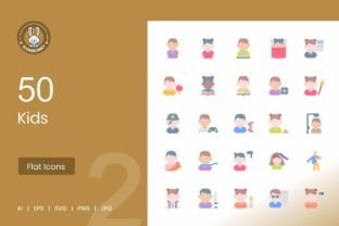 50 Kids Flat Multicolor Icons Graphic by IconBunny · Creative Fabrica