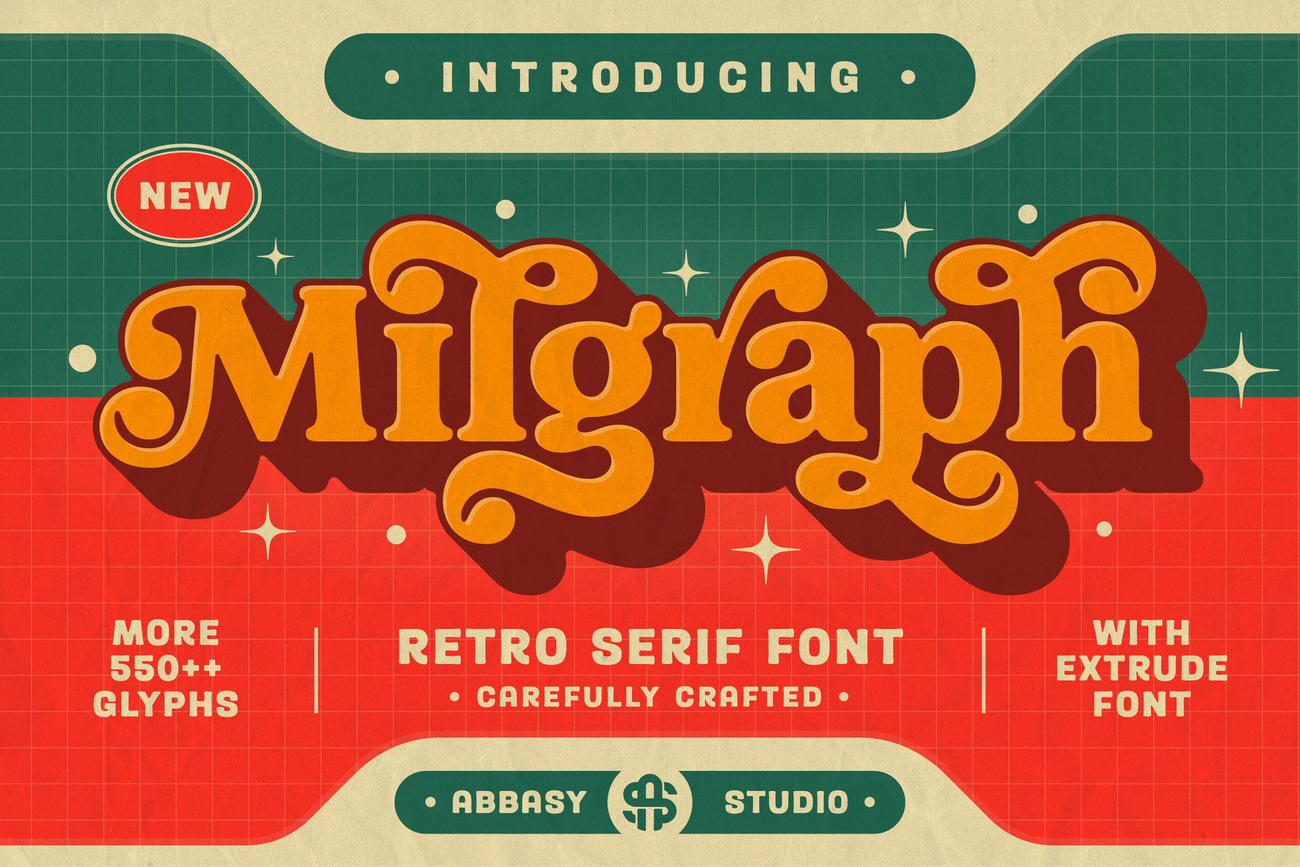 Milgraph preview, bold classic retro display serif with a 70s feel