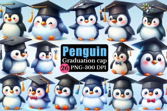Penguin Graduation Cap Clipart Bundle Graphic Illustrations By CitraGraphics