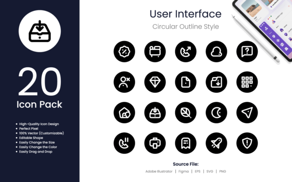 User Interface Icon Set Circular Outline Graphic by Moonstd · Creative ...