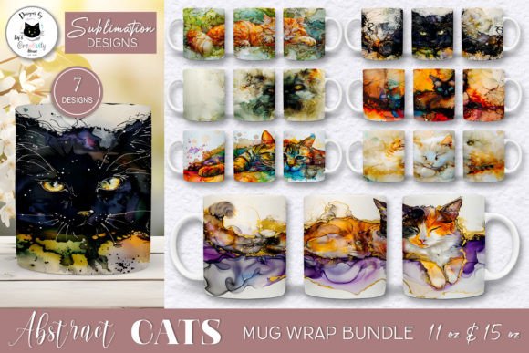 Watercolor Cat Mug Designs 7 Cat Wraps Graphics