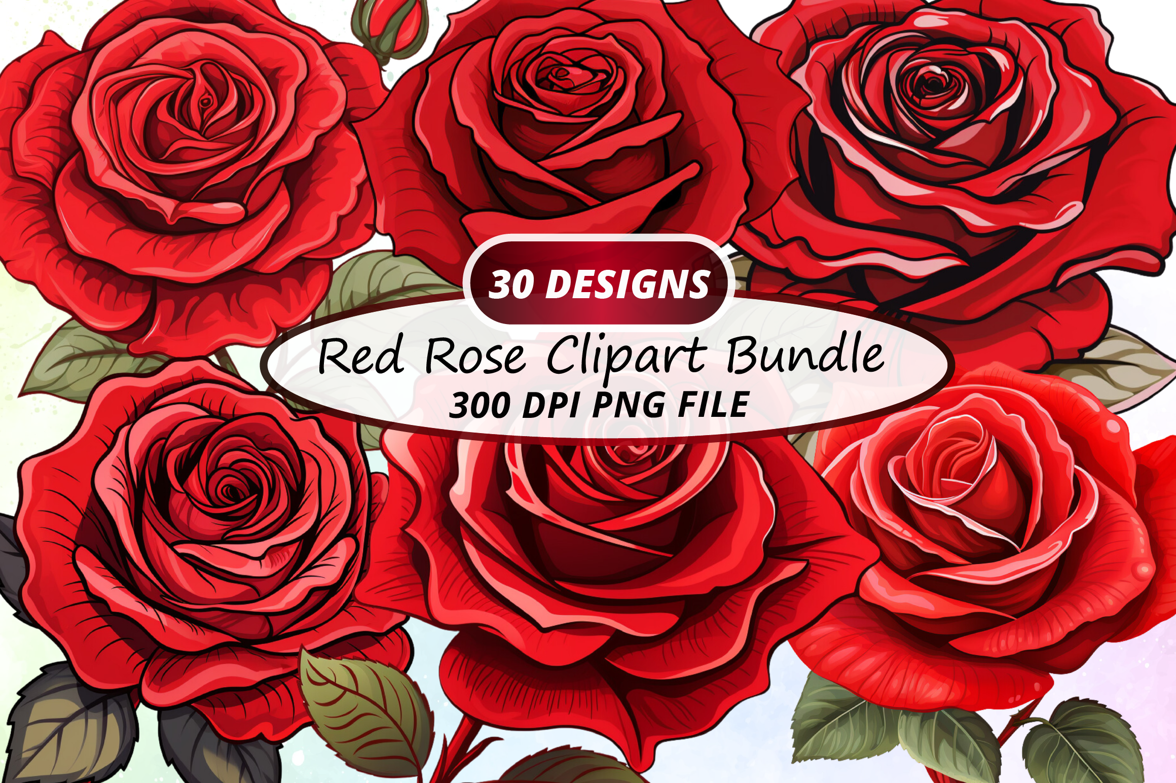Watercolor Red Rose Clipart PNG Bundle Graphic by Regulrcrative ...