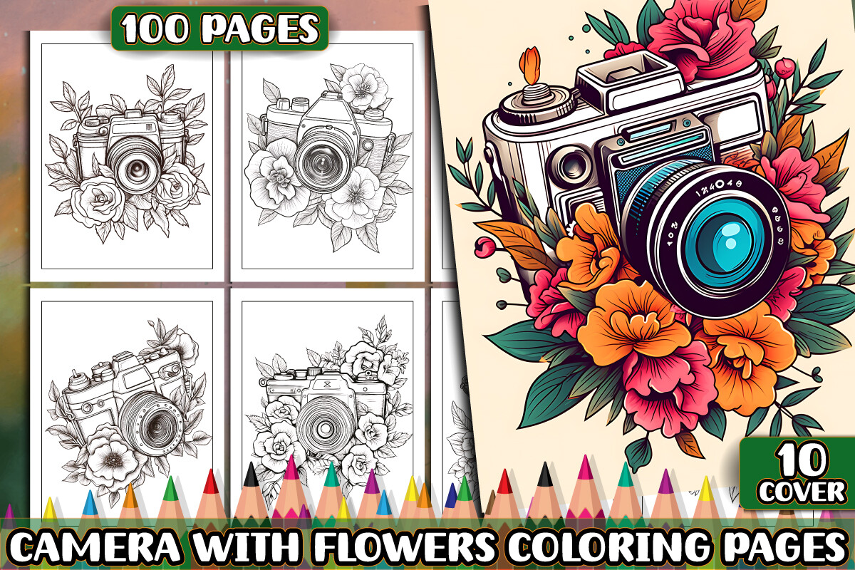 Camera with Flowers Coloring Pages