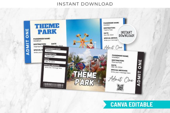 Editable Theme Park Ticket