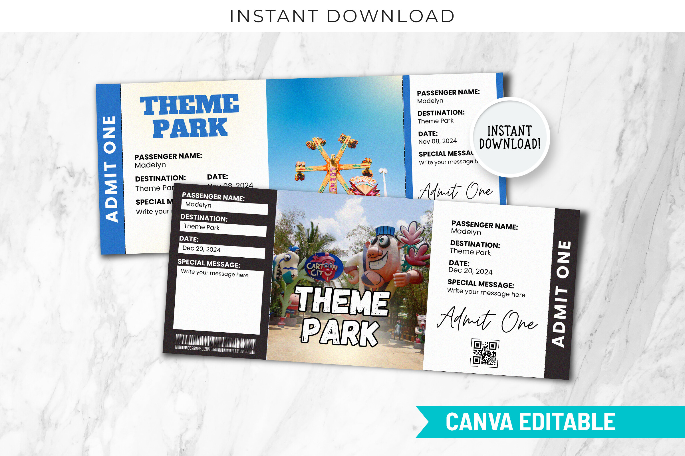Editable Theme Park Ticket