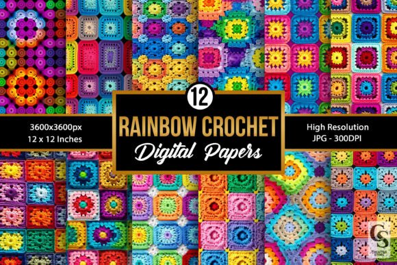 Rainbow Granny Crochet Digital Papers