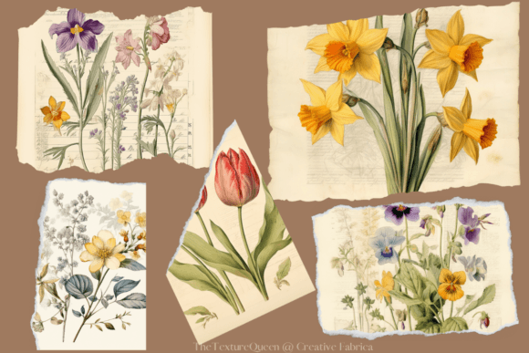Torn Paper Flower Ephemera Clipart
